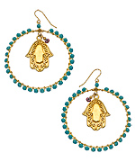 Blee Inara Beaded Hoop and Hamsa Earrings