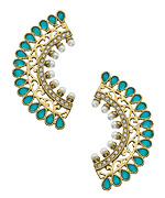 Blossom Box Jewelry Gold and Turquoise CZ Half Hoop Earrings