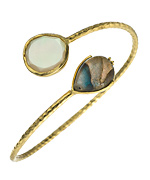 Blossom Box Jewelry Gold CZ Labradorite and Moonstone Bangle Bracelet
