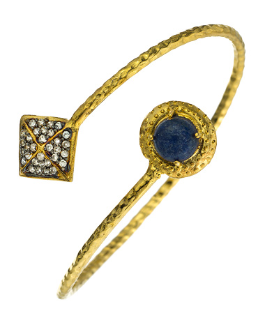 Blossom Box Jewelry Gold CZ and Round Lapis Bangle Bracelet