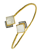 Blossom Box Jewelry Gold CZ and Double Square Moonstone Bangle Bracelet
