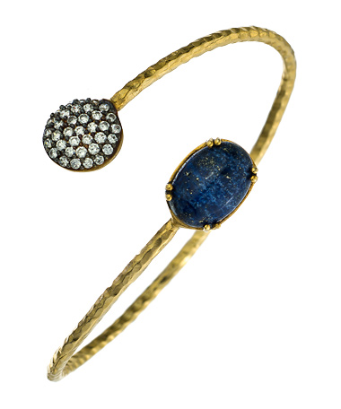 Blossom Box Jewelry Gold CZ and Oval Lapis Bangle Bracelet