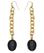 Blu Bijoux Long Chain Link Black Crystal Drop Earrings