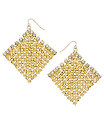 Blu Bijoux Gold Crystal Diamond Shape Chain Mail Earrings