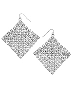 Blu Bijoux Silver Crystal Diamond Shape Chain Mail Earrings