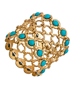Blu Bijoux Gold Circle and Turquoise Stretch Link Bracelet