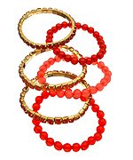 Blu Bijoux Pink Red and Orange Crystal and Bead Stretchable Bracelet Set