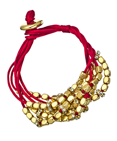 Blu Bijoux Gold and Crystal Red Cord Bracelet