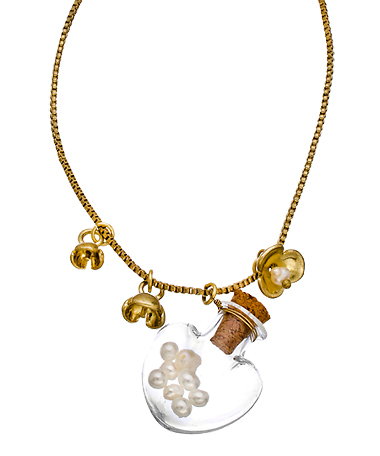 Blu Bijoux Perfume Bottle and Flowers Charm Necklace