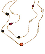 Blu Bijoux Layered Chain Necklace with Red White Orange and Navy Stones Necklace
