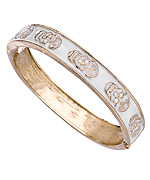Blu Bijoux Gold and White Skull Hinged Bangle Bracelet