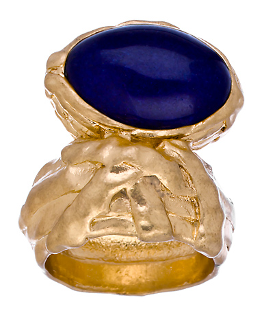 Blu Bijoux Textured Gold and Navy Cabochon Ring