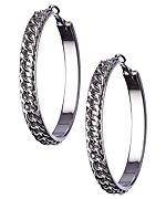 Blu Bijoux Silver Curb Chain Hoop Earrings