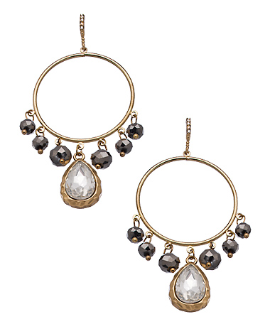 Blu Bijoux Gold Crystal and Pyrite Large Teardrop Chandelier Earrings