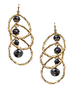Blu Bijoux Gold Triple Hoop and Hematite Drop Earrings