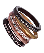 Blu Bijoux Set of Five Gold Gunmetal and Rose Gold Crystal Stacking Rings