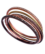 Blu Bijoux Set of Five Gold Rose Gold and Gunmetal Crystal Studded Bangle Bracelets