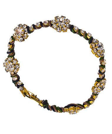 Blu Bijoux Blue Green and Brown Braided Bracelet with Crystal Flowers