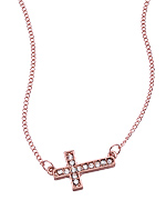 Blu Bijoux Rose Gold and Crystal Horizontal Cross Necklace
