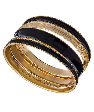 Blu Bijoux Set of Six Gold and Black Enamel Bangle Bracelets