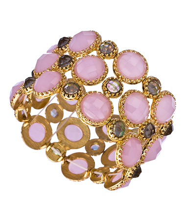 Blu Bijoux Gold Pink and Golden Stones Stretch Cuff Bracelet