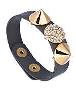 Blu Bijoux Grey Faux Leather Gold and Crystal Spike Bracelet