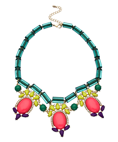 Blu Bijoux Green and Multicolor Crystals Deco Bib Necklace