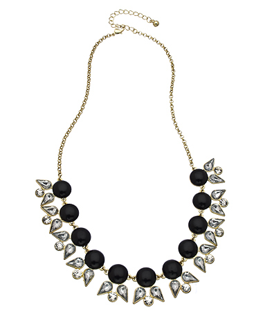 Blu Bijoux Gold Teardrop Crystal and Black Cabochon Necklace