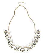 Blu Bijoux Gold Teardrop Crystal and White Cabochon Necklace