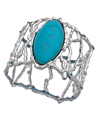 Blu Bijoux Silver Twig and Turquoise Stretch Link Bracelet