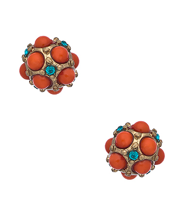 Blu Bijoux Coral Bead and Turquoise Crystal Studded Earrings