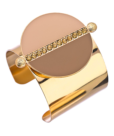 Blu Bijoux Gold Tan and Crystal Wide Cuff Bracelet