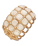 Blu Bijoux Gold and White Three Row Stretch Bangle Bracelet