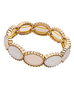 Blu Bijoux Gold and White Oval Cabochon Stretch Bangle Bracelet