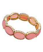 Blu Bijoux Gold and Pink Oval Cabochon Stretch Bangle Bracelet