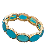 Blu Bijoux Gold and Turquoise Oval Cabochon Stretch Bangle Bracelet