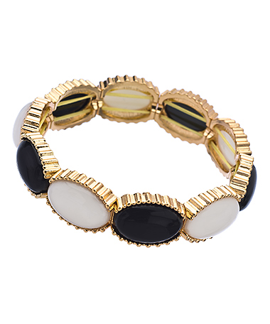 Blu Bijoux Gold Black and White Oval Cabochon Stretch Bangle Bracelet
