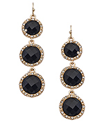 Blu Bijoux Gold Black and Crystal Round Triple Drop Earrings