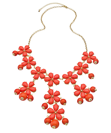 Blu Bijoux Gold and Coral Flower Large Bib Necklace