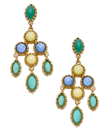 Blu Bijoux Gold Green Yellow and Blue Chandelier Earrings