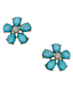 Blu Bijoux Gold and Blue Teardrop Flower Stud Earrings