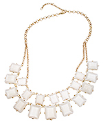 Blu Bijoux Gold and Ivory Square Crystal Double Layer Bib Necklace
