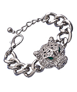 Blu Bijoux Silver Crystal Panther Chain Link Bracelet
