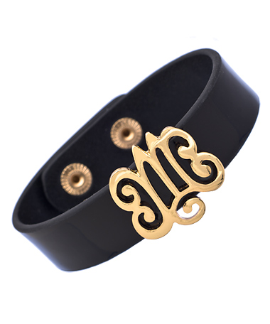 Blu Bijoux Black Patent Leather Monogram Bracelet