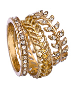 Blu Bijoux Gold Crystal Leaf Ring Set