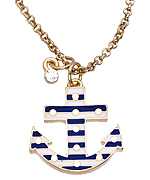 Blu Bijoux Blue Stripe Anchor Pendant Necklace