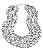Blu Bijoux Silver Three Row Chain Bib Necklace