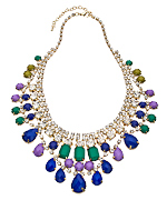 Blu Bijoux Gold with Crystal Green Purple and Blue Beads Bib Necklace