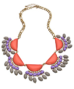 Blu Bijoux Gold with Crystals Purple Gray and Coral Crescents Bib Necklace