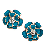 Blu Bijoux Teal Enamel Flower Earrings
